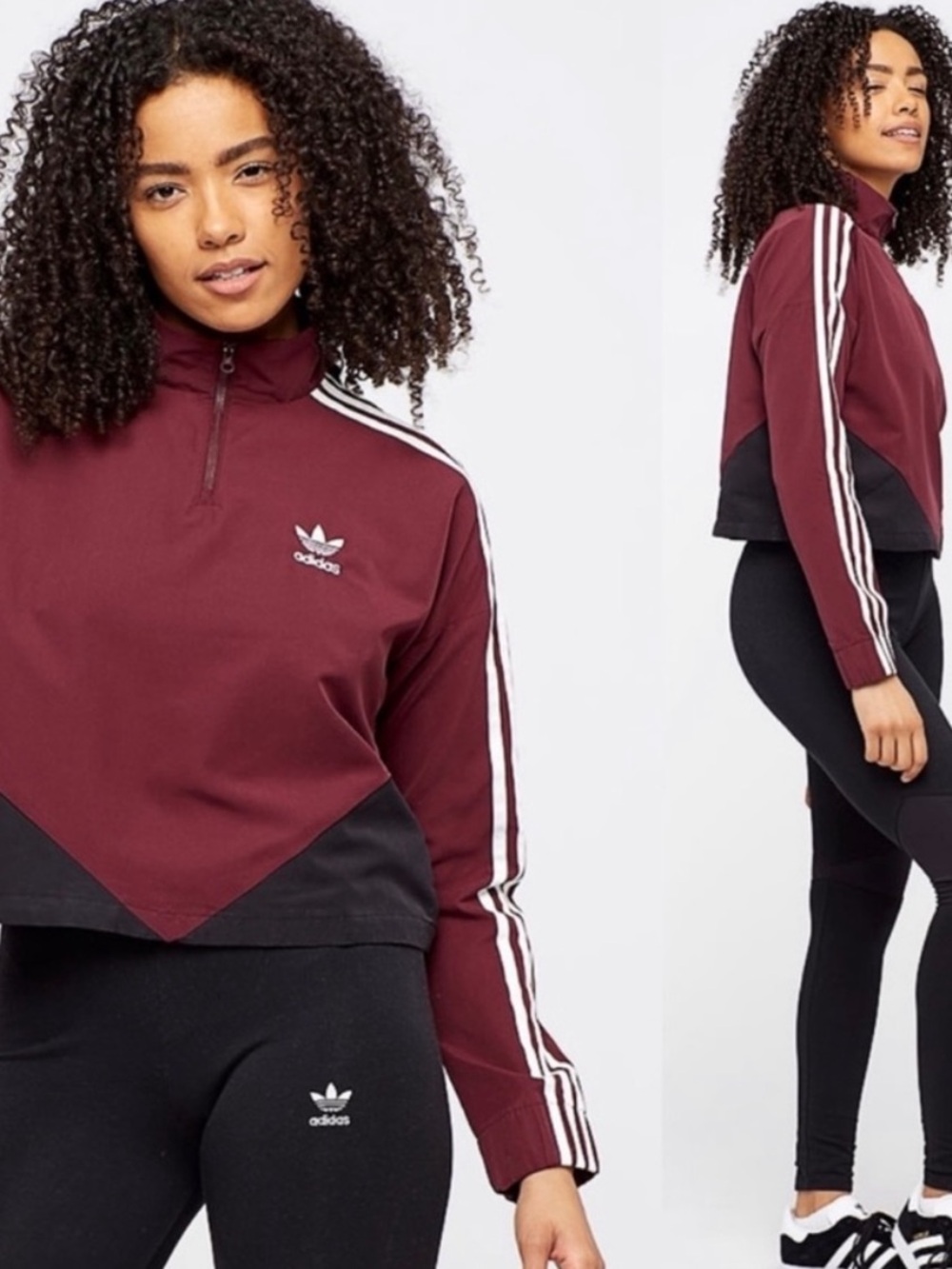 ADIDAS burgundy Colorblock windbreaker quarter zip top - Picture 1 of 7